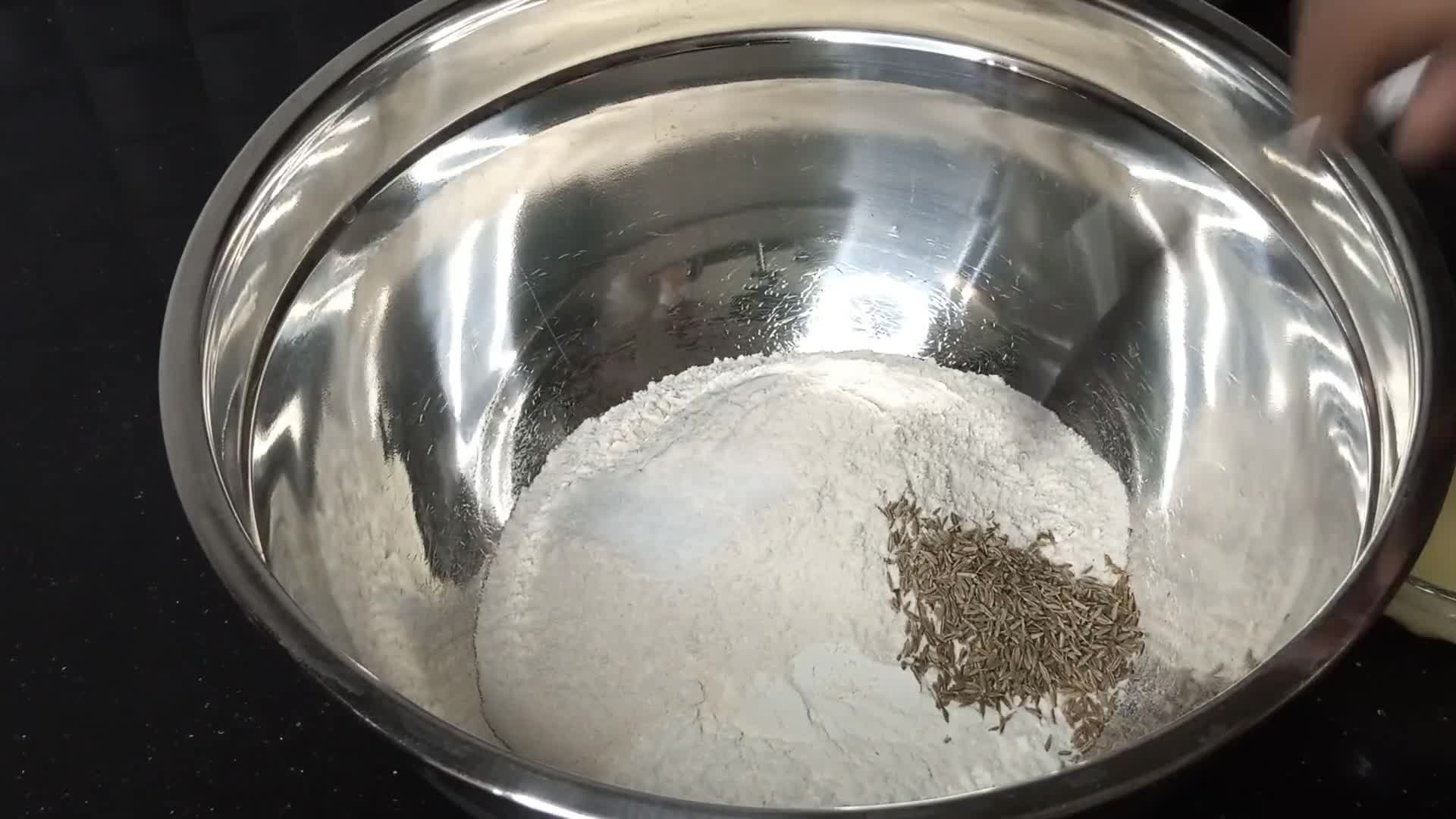 A picture of step 2 of Aloo Ke samosay.