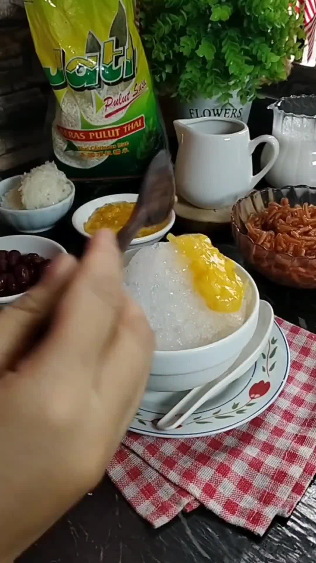 Gambar langkah 1 resipi Cendol sagu rumbia durian kampung.