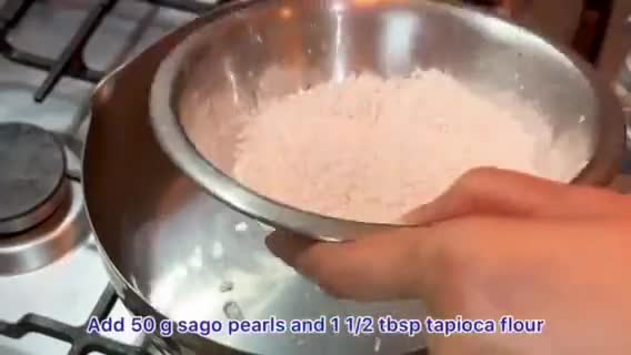 A picture of step 2 of Coconut and berries pudding with sago tapioca balls.