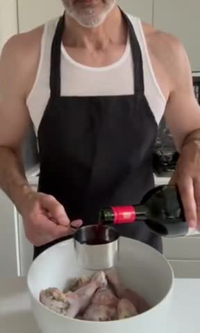 A picture of step 1 of Coq Au Vin.