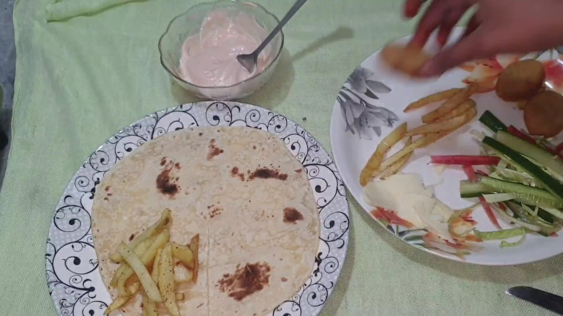 A picture of step 2 of Nuggets wrap (3 layer).