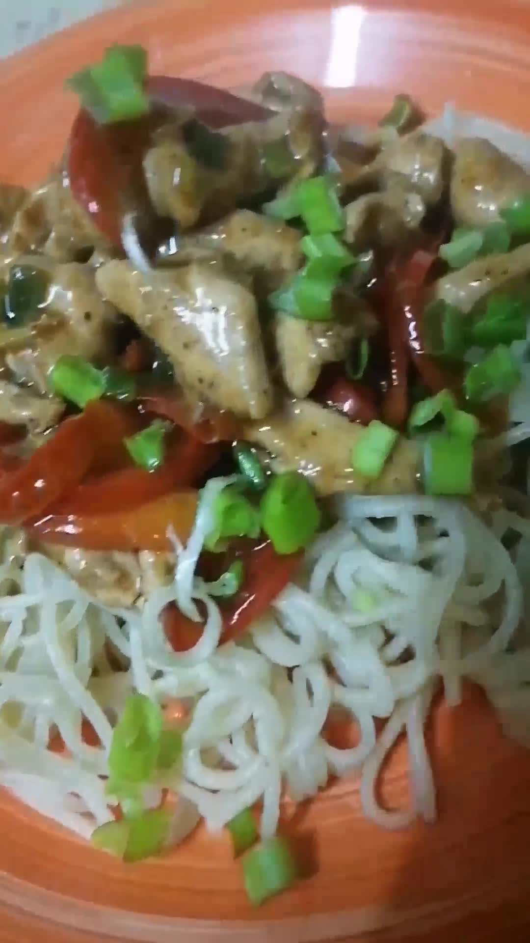 A picture of step 4 of Mongolian chicken with noodles 🍜.