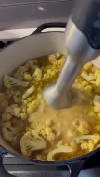 A picture of step 5 of Creamy Cauliflower Soup with Rosemary Olive Oil.