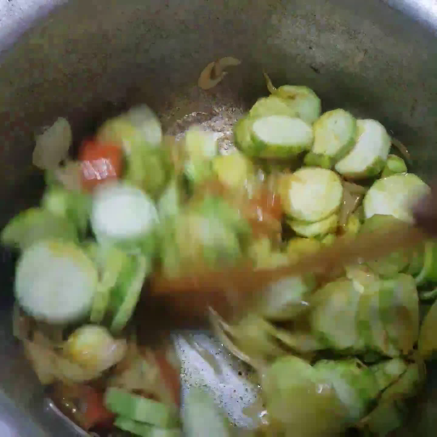A picture of step 2 of Tori ki sabzi (Smooth Sponge Gourd).