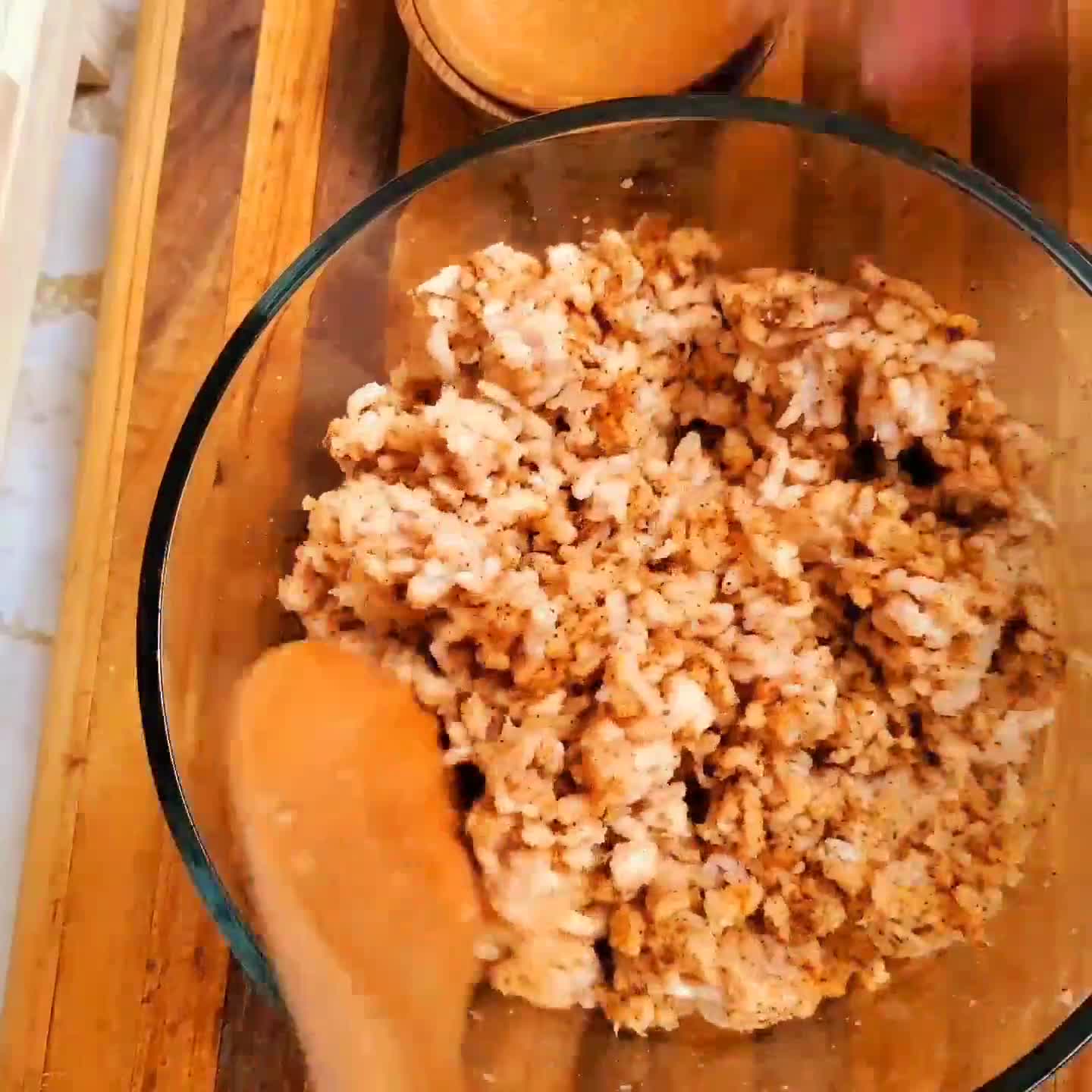 A picture of step 1 of It's a what? It's red corn masa and chicken together and made into a tortilla. It's A Chick-A-Tilla!.