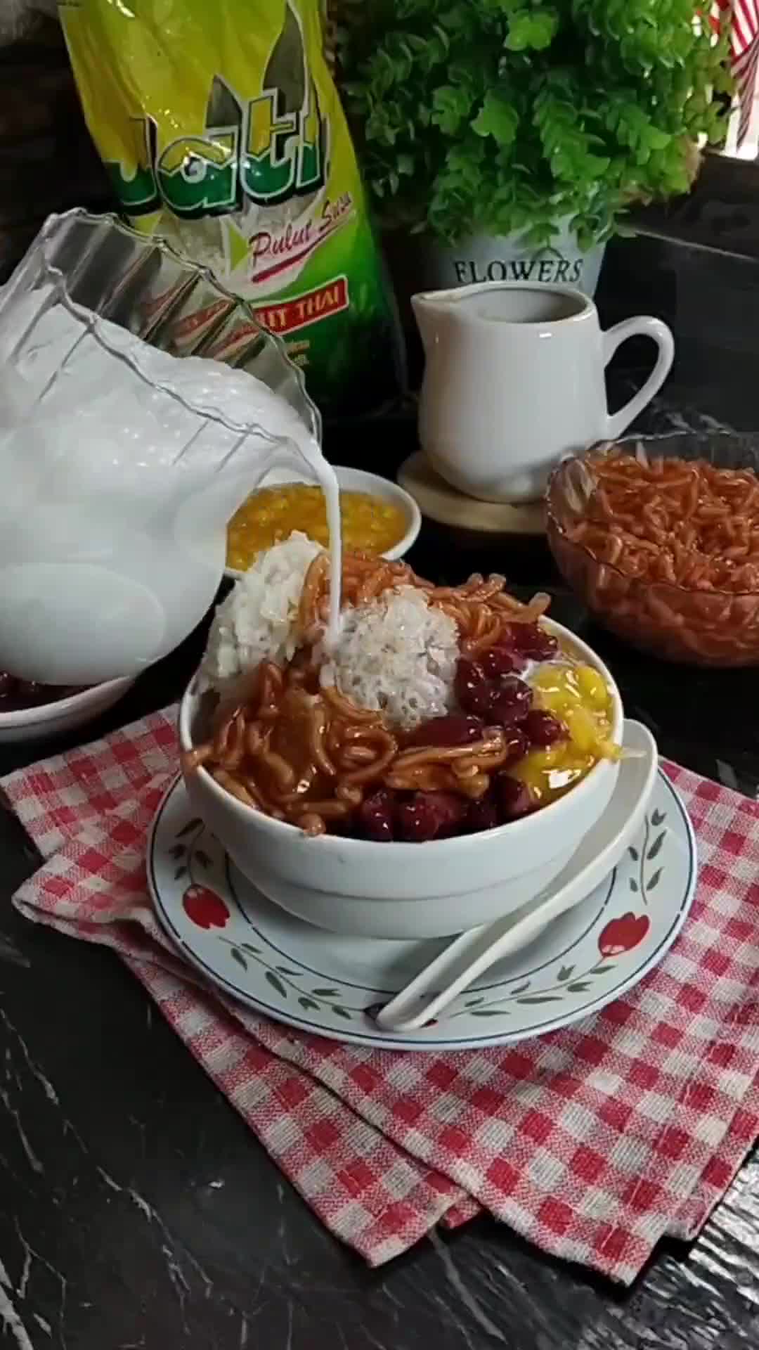 Gambar langkah 1 resipi Cendol sagu rumbia durian kampung.